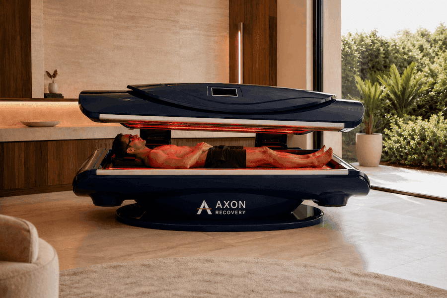 Eclipse red light therapy bed in a bright wellness room